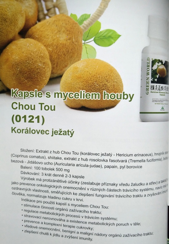 Kapsle CHOU-TOU (korálovec ježatý, hericium)